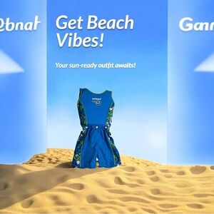 Blue and Green Swimsuit Set with attached life jacket toddler XS